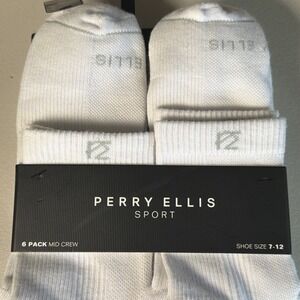 Perry Ellis Sport White Crew socks - Six Pack ( Size 7-12 )